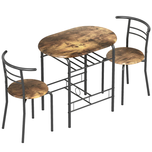 Three Piece Dining Table Set with Stools Space Saving Kitchen Furniture Rustic Brown
