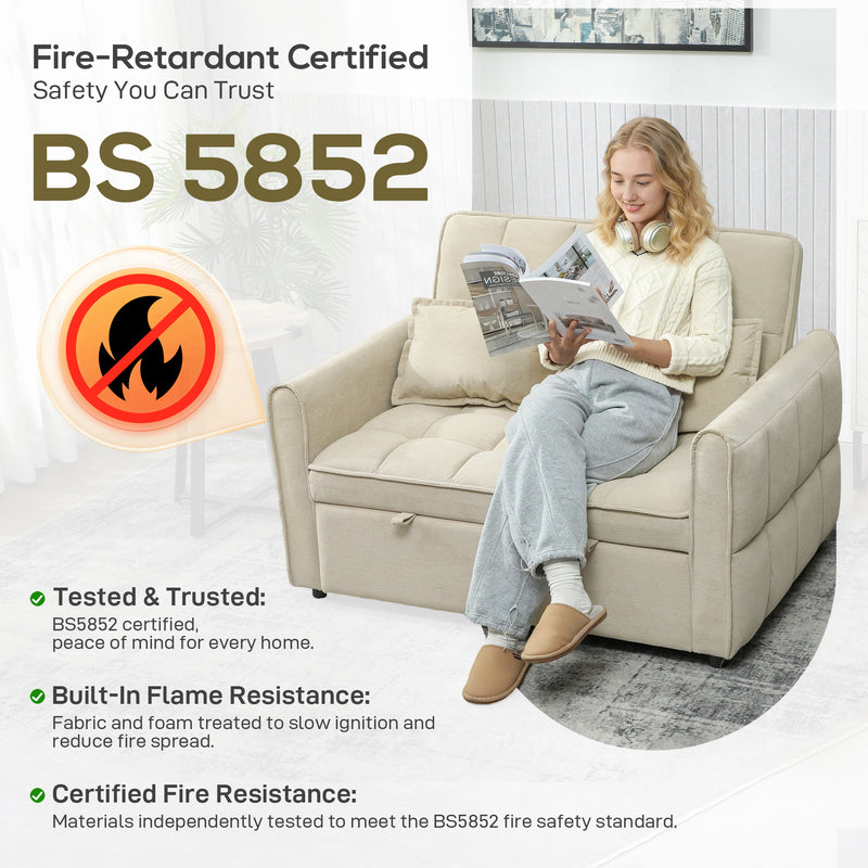 Sofa Bed, 3-in-1 Light Brown 2 Seater Pull Out Sofa Bed With Adjustable Backrest And Pillows For Small Spaces