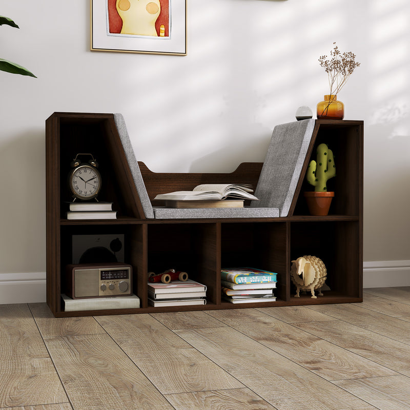 Bookcase Storage Shelf with Cushioned Reading Seat Cube Organiser Chestnut by HOMCOM