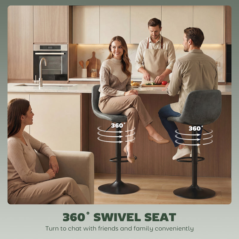 Adjustable Bar Stools Set of 2 for Kitchen Island with Water Resistant Seats Green AOSOM