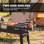Portable Folding Charcoal Barbecue Grill for Easy Outdoor Cooking with Side Shelves Black Outsunny