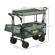 Green Folding Garden Trolley Cart With Canopy And Handle For Camping Or Beach Use