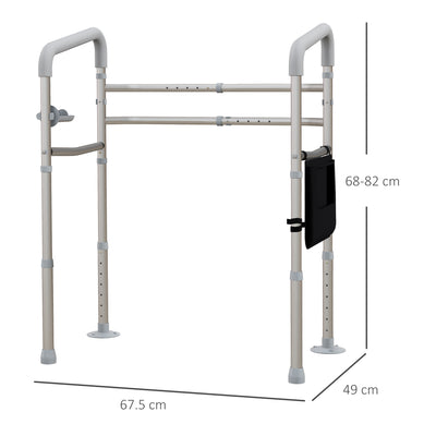 Adjustable Toilet Safety Frame with Armrests and Suction Cups for Elderly Support White AOSOM
