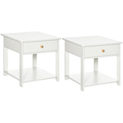 Set of 2 Bedside Tables with Drawer and Storage Shelf for Bedroom or Lounge White AOSOM