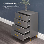 Four Drawer Bedroom Dresser with Embossed Lines Ideal for Storage Organisation Grey Gold