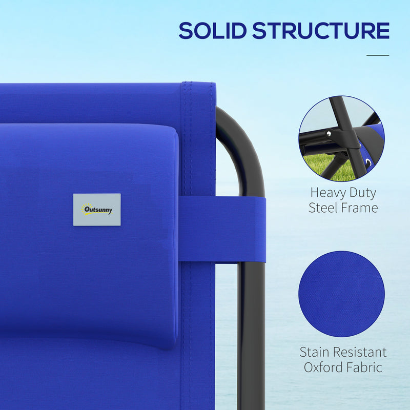 Set of 2 Blue Zero Gravity Outdoor Reclining Chairs with Padded Seat and Cup Holder by Outsunny