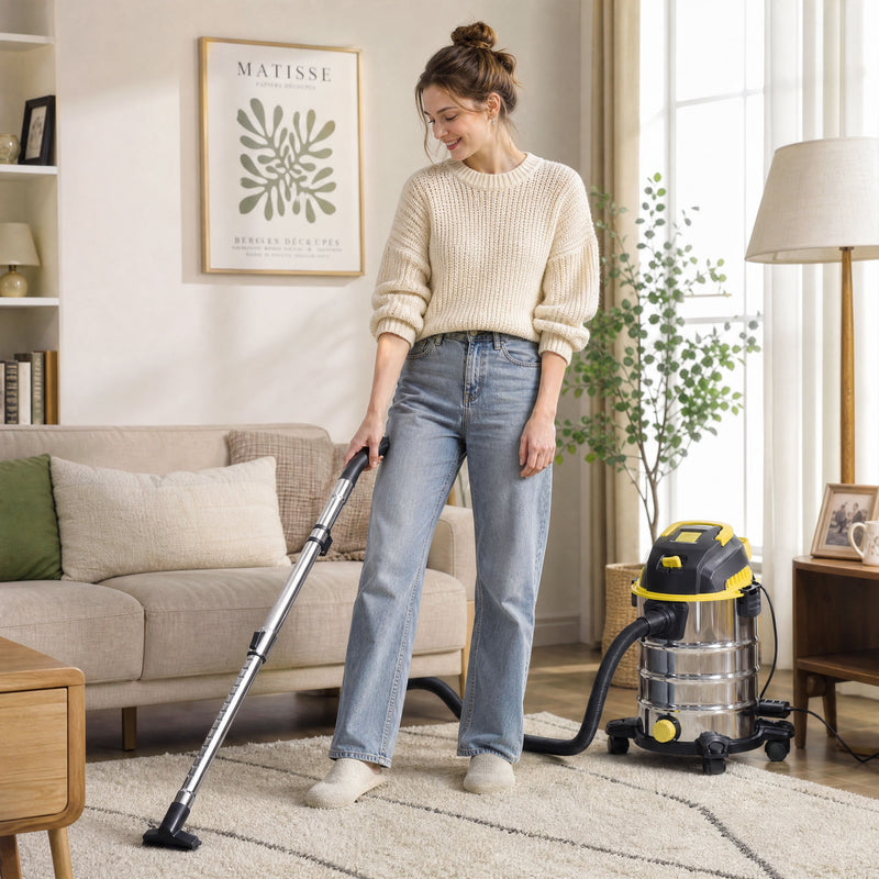 Wet and Dry Vacuum Cleaner for Fast Spill and Dust Removal with Large 30L Bin Silver Black Yellow