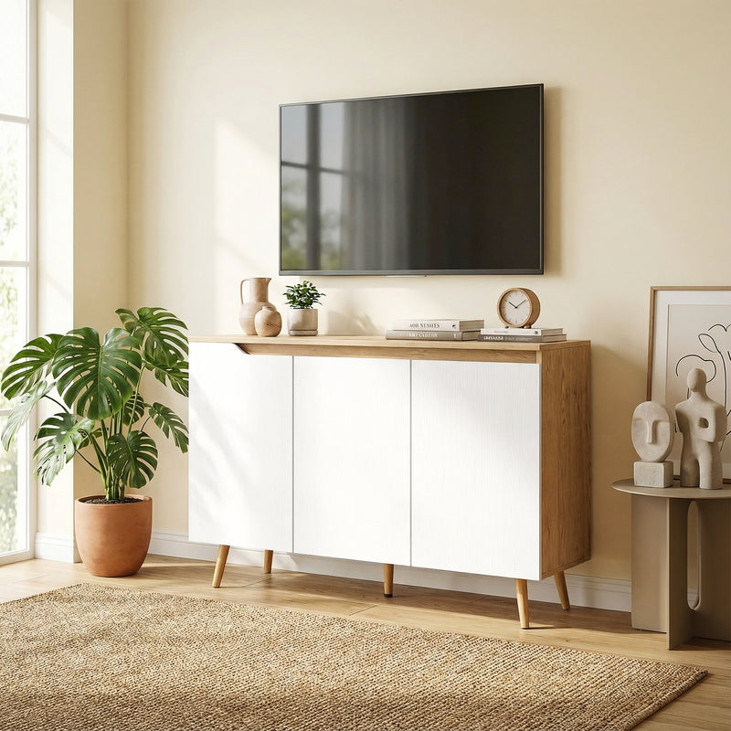 Sideboard Storage Cabinet with Adjustable Shelves for Organising Dining Room Essentials Oak White