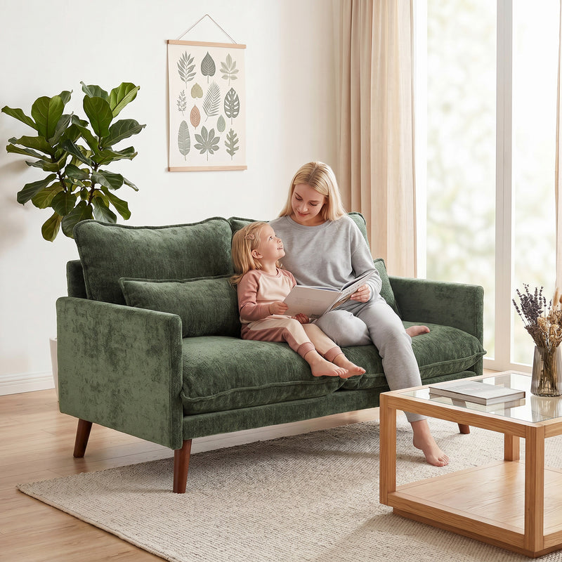 2 Seater Compact Sofa for Small Flats with Supportive Cushions and Velvet Feel Fabric Green