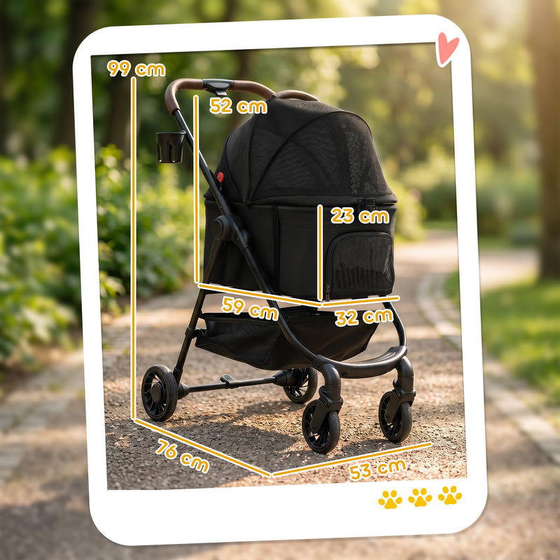 3-in-1 Pet Stroller for Small Dogs and Cats with Foldable Frame and Car Seat Black
