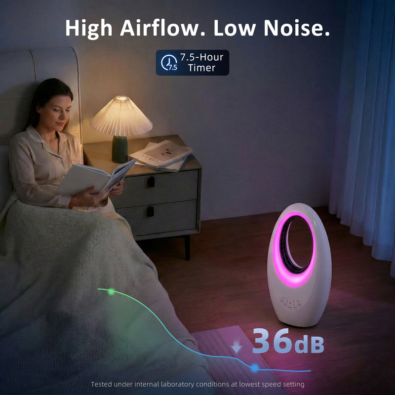 Bladeless Tower Fan for Quiet Safe Cooling with Remote and LED Lights, White