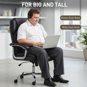 Ergonomic Big and Tall Office Chair With Spring Cushion Supports 180kg PU Leather Black AOSOM
