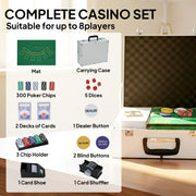 300 Piece Poker Chip Set with Card Shuffler and Mat for Casino Games Silver Tone AOSOM