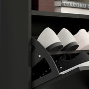 Flip Door Shoe Storage Cabinet For 16 Pairs With High Gloss Finish, Black