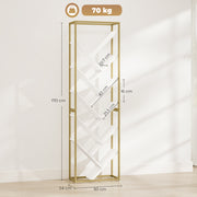 Modern Bookcase For Living Room Organisation - 10 Tiers - Gold Metal Frame With Angled White Shelves Homcom