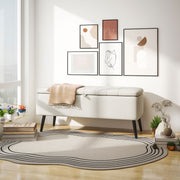 Cream White Linen Look Storage Ottoman Bench 92 x 31cm by HOMCOM