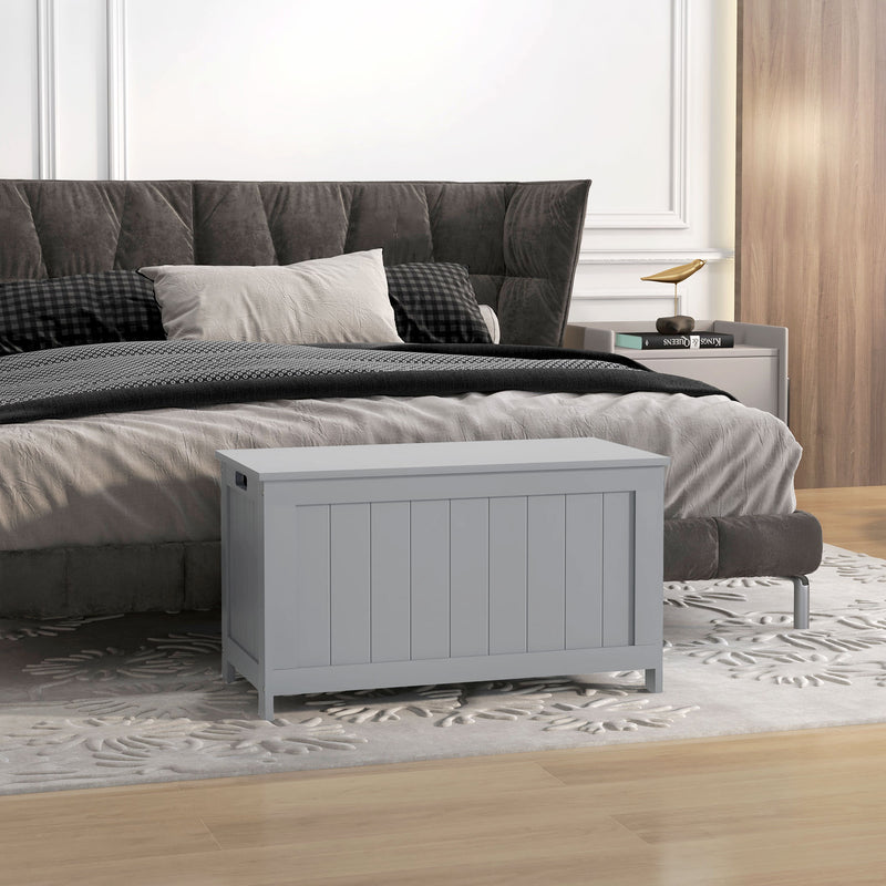 Wooden Storage Chest with Safety Hinges Ideal for Toys or Bedding for Living Room Grey