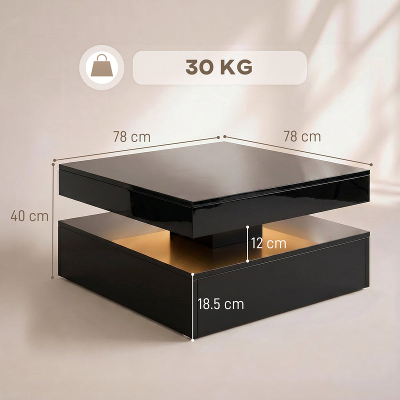 Coffee Table with LED Lighting and Open Storage Shelf for Tidy Living Room High Gloss Black