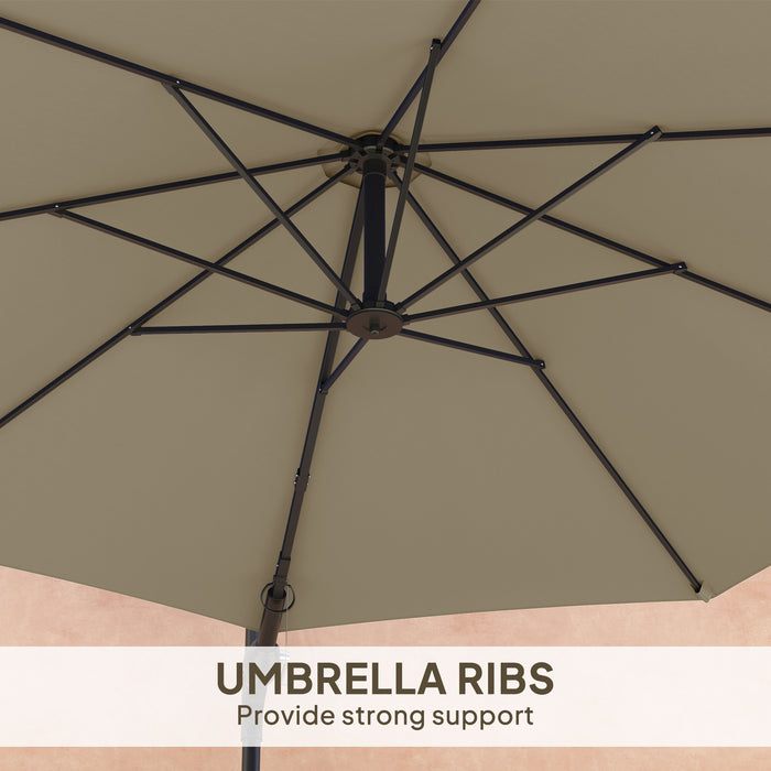 Khaki 3m Wall Mounted Garden Parasol with Easy Crank Handle Shade by Outsunny