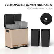 Gold 30L Double Kitchen Recycling Bin with Deodorisers for Waste Separation, Stainless Steel