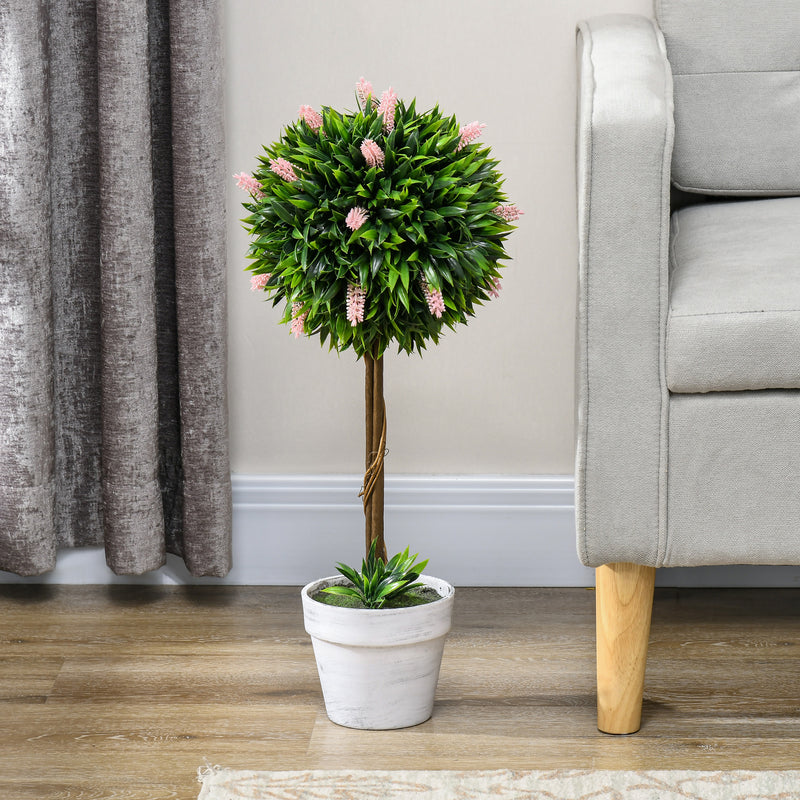 Set of 2 Artificial Topiary Ball Trees with Flowers for Indoor or Outdoor Display Pink