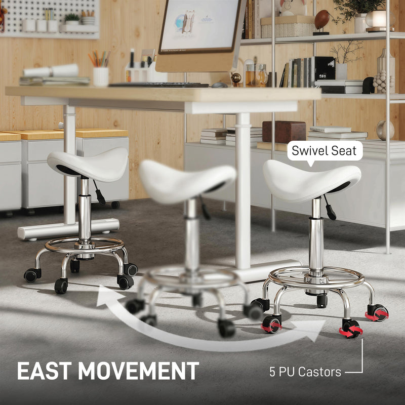 Saddle Stool with Ergonomic Posture Support and Adjustable Height for Home or Office White AOSOM