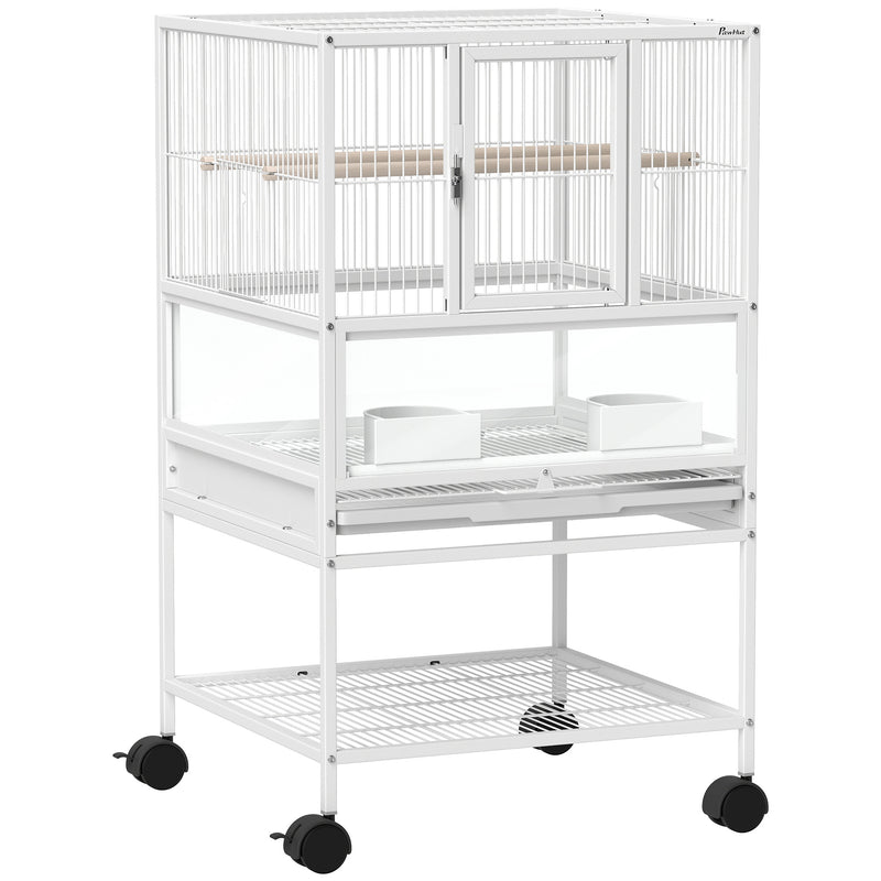 Bird Cage with Rolling Stand and Storage Shelf for Budgies and Parakeets by Outsunny