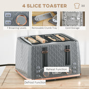 Fast Boil Kettle and 4 Slice Toaster Set with 7 Browning Levels and Crumb Tray Grey