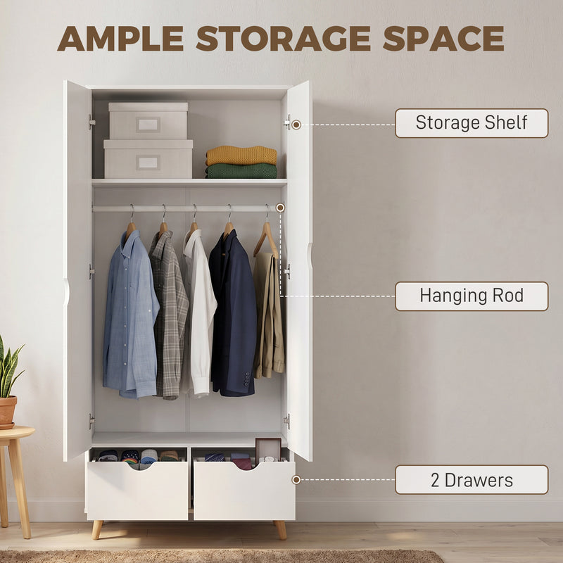 Wardrobe with Hanging Rail Shelves and Drawers for Organised Bedroom Storage White