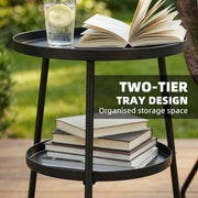 Small Two Tier Garden Side Table for Balconies and Patios with Adjustable Feet Black Outsunny