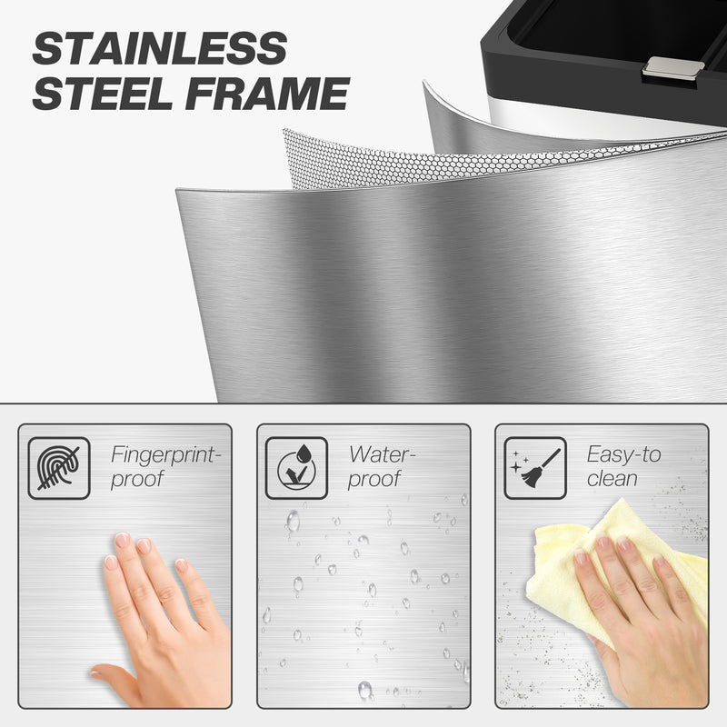 56L Stainless Steel Triple Kitchen Recycling Bin With Deodoriser Holders and Wheels by HOMCOM