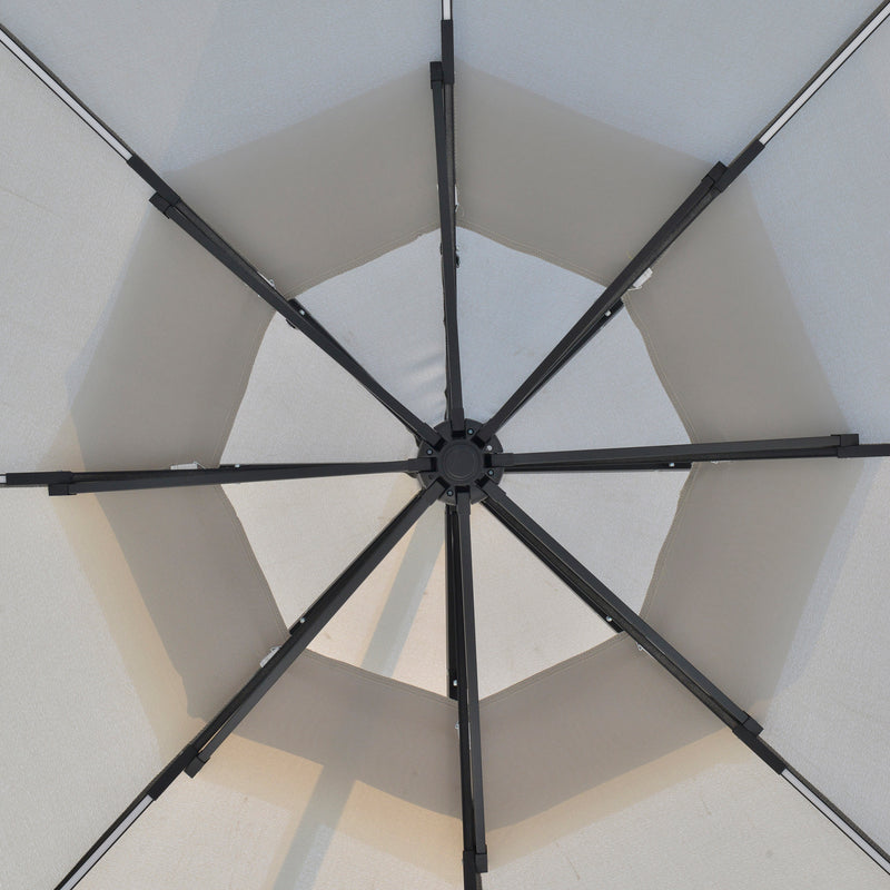 Light Grey 3m Cantilever Garden Parasol With Solar LED Lights And Double Roof Shade