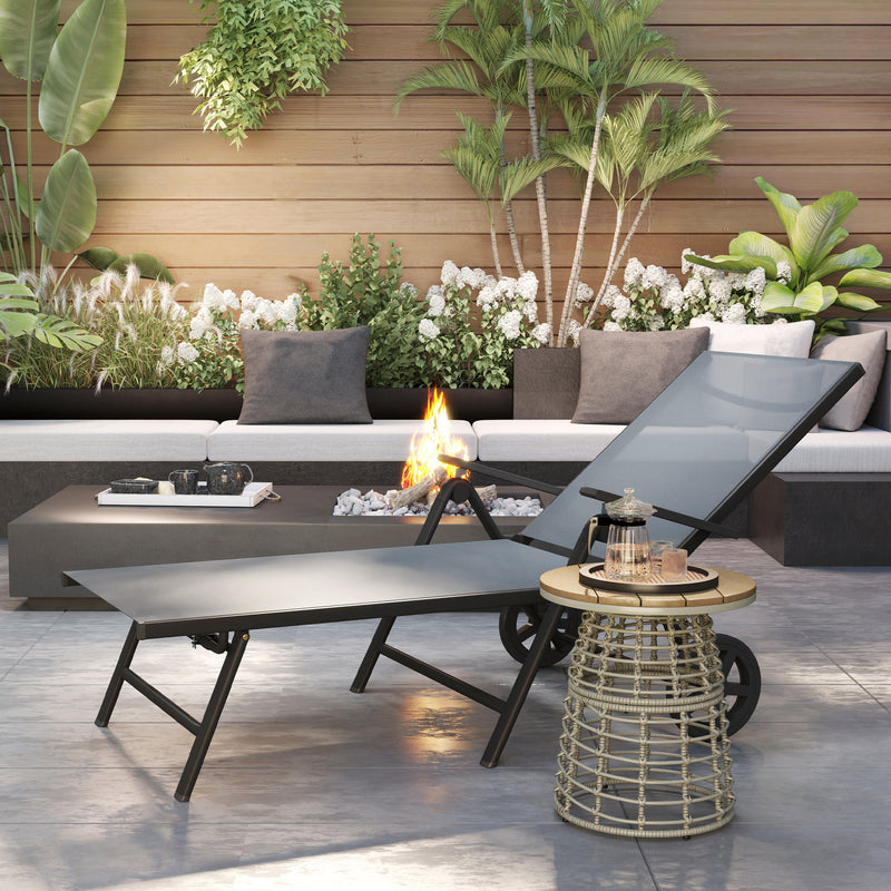 Grey Folding Sun Lounger with Wheels 5 Position Adjustable Reclining Garden Chair by Outsunny