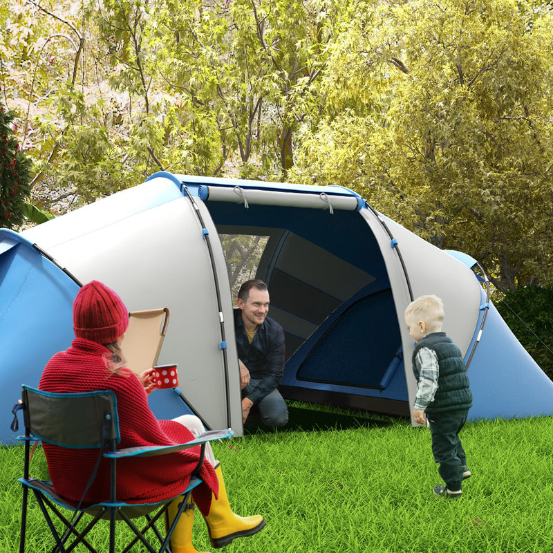 Outsunny 4 Man Camping Tent, UV Protection Tunnel Tent with 2 Bedrooms and Living Area, Large Hiking Sun Shelter, 430 x 240 x 170 cm, Blue and White