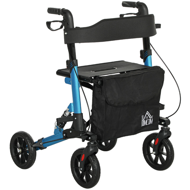 Blue Folding Rollator Walker with Seat Backrest Storage Bag and Dual Brakes by HOMCOM AOSOM