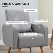 Linen Touch Upholstered Accent Armchair with Cushion for Living Room Comfort Grey