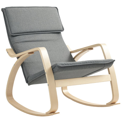 Grey Upholstered Rocking Recliner Chair With High Back For Living Room Or Bedroom Comfort