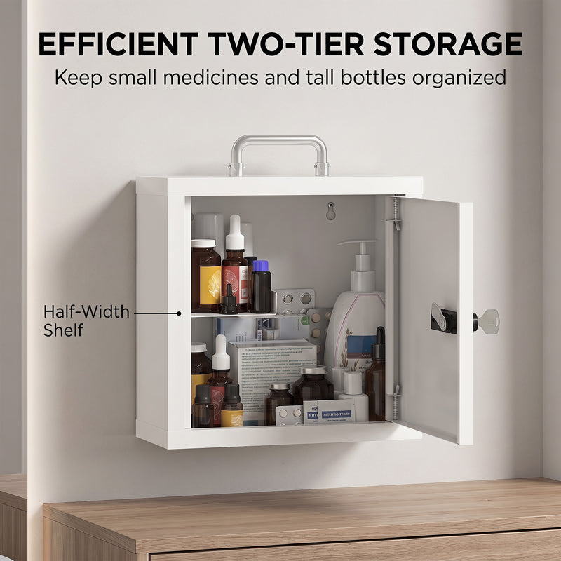 Medicine Cabinet with Lock for Secure Family Storage and Easy Wall Mounting White Grey