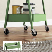 Green Three Tier Rolling Storage Trolley with Wheels and Organiser Shelves