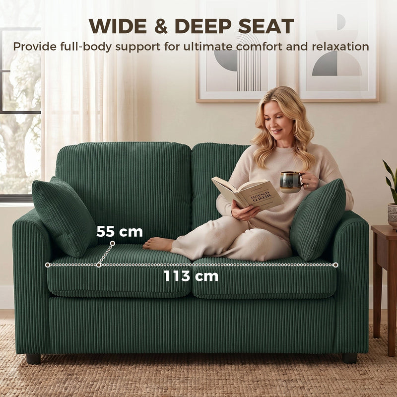 2 Seater Sofa for Small Living Rooms with Firm Support and Soft Corduroy Upholstery