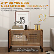 Dark Brown Cat Litter Box Enclosure With Scratcher Legs Double Doors and Ventilation Holes