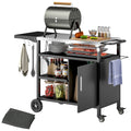 Black Outdoor BBQ Trolley with Foldable Side Table and Storage by Outsunny