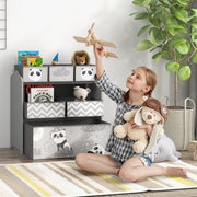 Grey Kids Toy Storage Unit with Six Fabric Bins for Bedrooms and Playrooms by ZONEKIZ