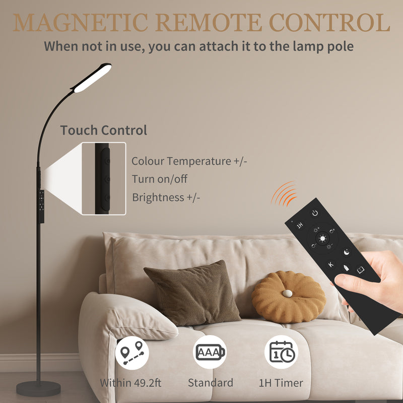 Black LED Floor Lamp With Remote Touch Control and Adjustable Brightness For Living Room AOSOM