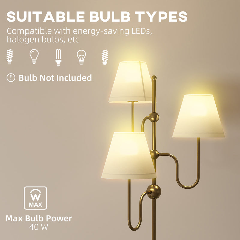 Tall 3 Light Floor Lamp With Foot Switch Ideal For Living Room Or Office Use, Grey