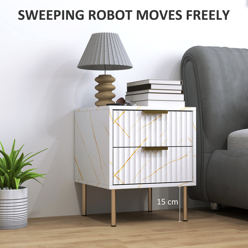 White Elegant 2 Drawer Bedside Table for Bedroom Storage by HOMCOM