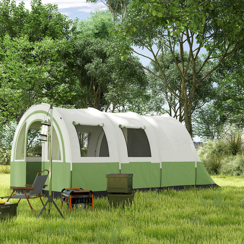 6 Person Family Tunnel Tent with Separate Bedroom and Living Area for Camping Cream and Green