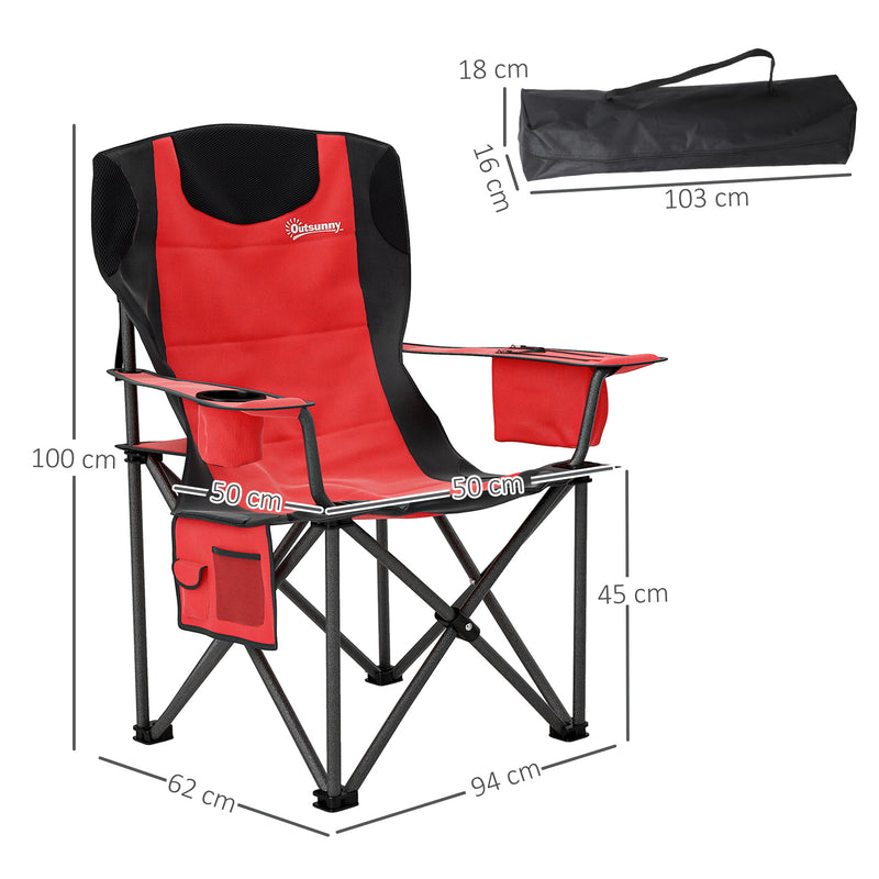 Folding Padded Camping Chairs Set of 2 with Cup Holder and Carry Bag Red
