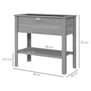 Outsunny Wooden Raised Garden Bed, Elevated Planter Box with Storage Shelf and Drainage Holes, Raised Planter with Legs, Grey AOSOM
