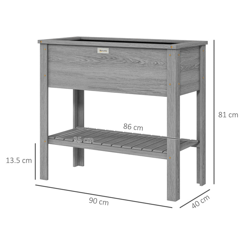Outsunny Wooden Raised Garden Bed, Elevated Planter Box with Storage Shelf and Drainage Holes, Raised Planter with Legs, Grey AOSOM